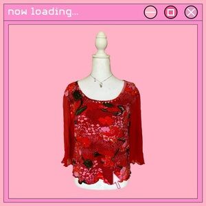 Vintage Jane Ashley red & pink floral long sleeve top